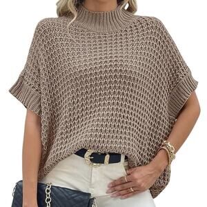 Boutique Mock Neck Sweater Vest Khaki Tan Acrylic  Size M NWOT Boho Chic Fall